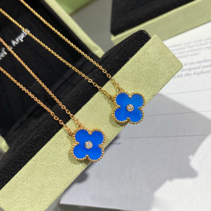 ¡®Moco¡¯CLOVER 15MM DIAMOND AND BLUE AGATE NECKLACE