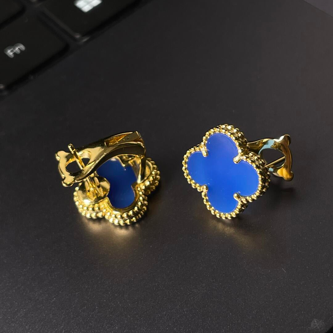 [Moco] CLOVER LARGE (20mm) 1 MOTIFS BLUE MOP STUD EARRINGS