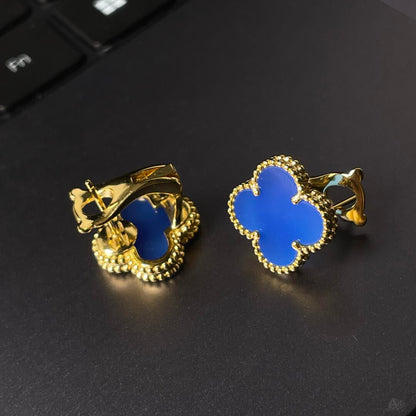 [Moco] CLOVER LARGE (20mm) 1 MOTIFS BLUE MOP STUD EARRINGS