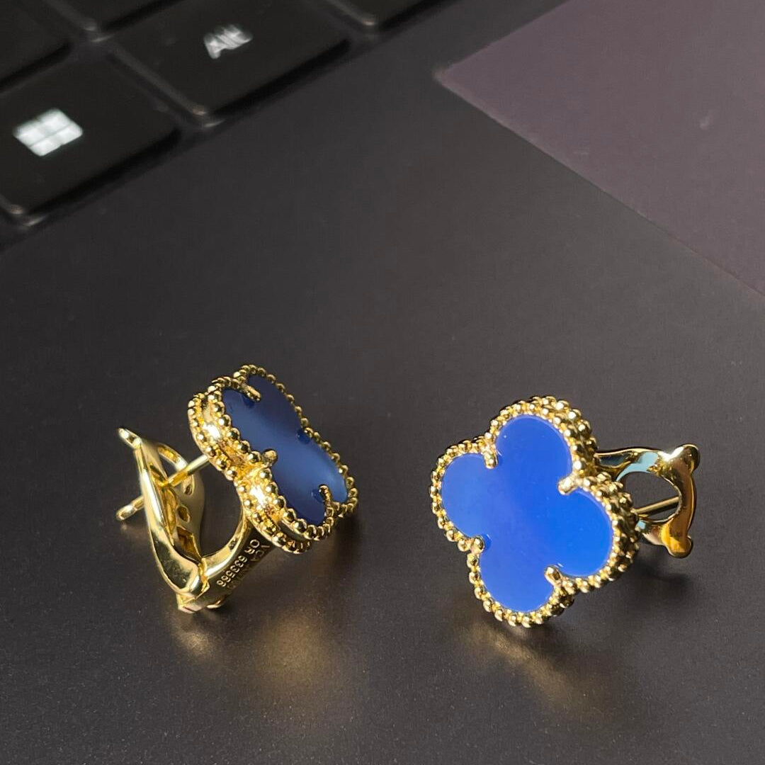 [Moco] CLOVER LARGE (20mm) 1 MOTIFS BLUE MOP STUD EARRINGS