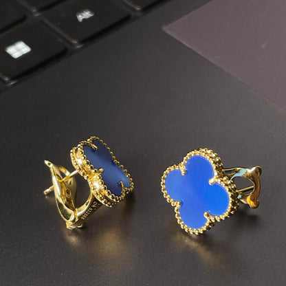 [Moco] CLOVER LARGE (20mm) 1 MOTIFS BLUE MOP STUD EARRINGS
