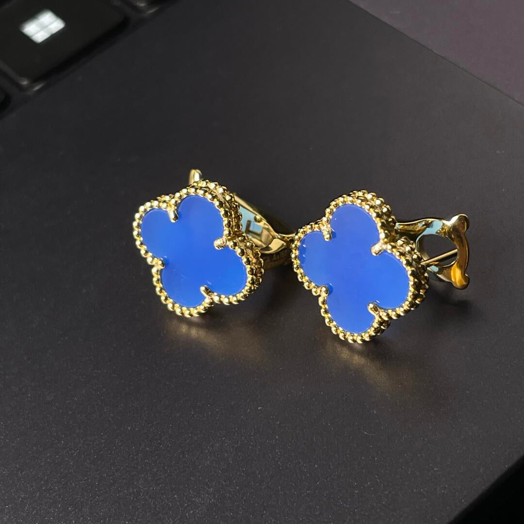 [Moco] CLOVER LARGE (20mm) 1 MOTIFS BLUE MOP STUD EARRINGS