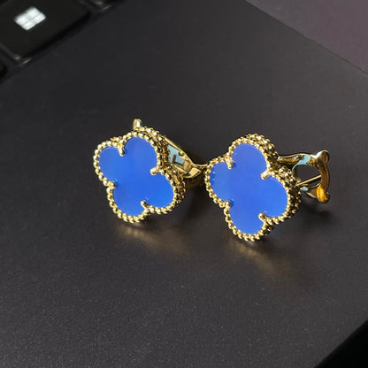 [Moco] CLOVER LARGE (20mm) 1 MOTIFS BLUE MOP STUD EARRINGS