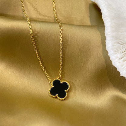 ¡®Moco¡¯CLOVER 15MM BLACK ONYX SINGLE FLOWER NECKLACE
