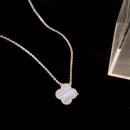 ¡®Moco¡¯CLOVER 15MM BLUE CHALCEDONY NECKLACE SILVER