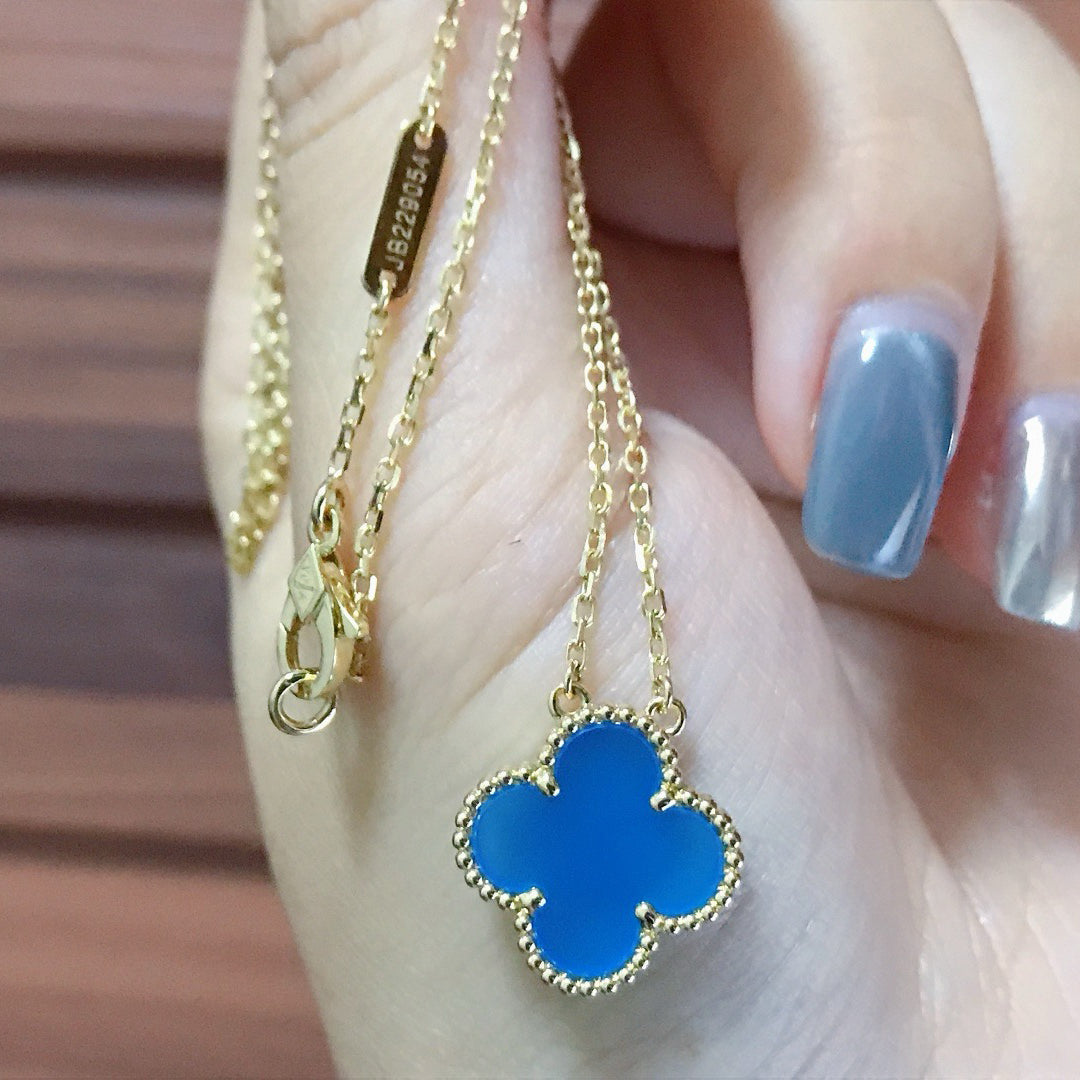 ¡®Moco¡¯CLOVER 15MM BLUE AGATE NECKLACE