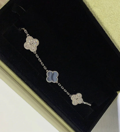 [Moco]New  CLOVER 5 MOTIF PURPLE CHALCEDONY BRACELET COLLECTION