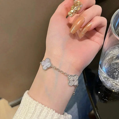 [Moco]New  CLOVER 5 MOTIF PURPLE CHALCEDONY BRACELET COLLECTION
