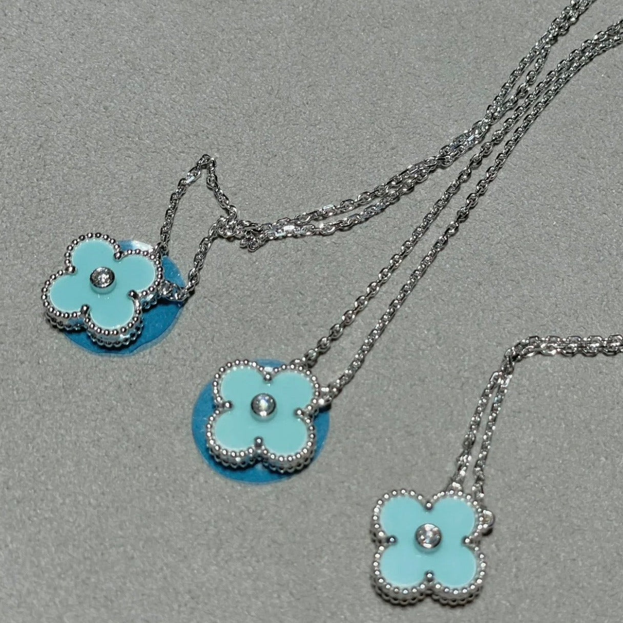 ¡®Moco¡¯CLOVER 1 DIAMOND LIGHT BLUE SILVER NECKLACE