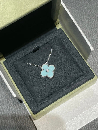 ¡®Moco¡¯CLOVER 1 DIAMOND LIGHT BLUE SILVER NECKLACE
