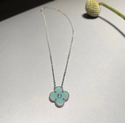 ¡®Moco¡¯CLOVER 1 DIAMOND LIGHT BLUE SILVER NECKLACE