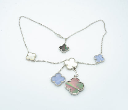 ¡®Moco¡¯CLOVER MOP CHALCEDONY NECKLACE SILVER 6 MOTIF
