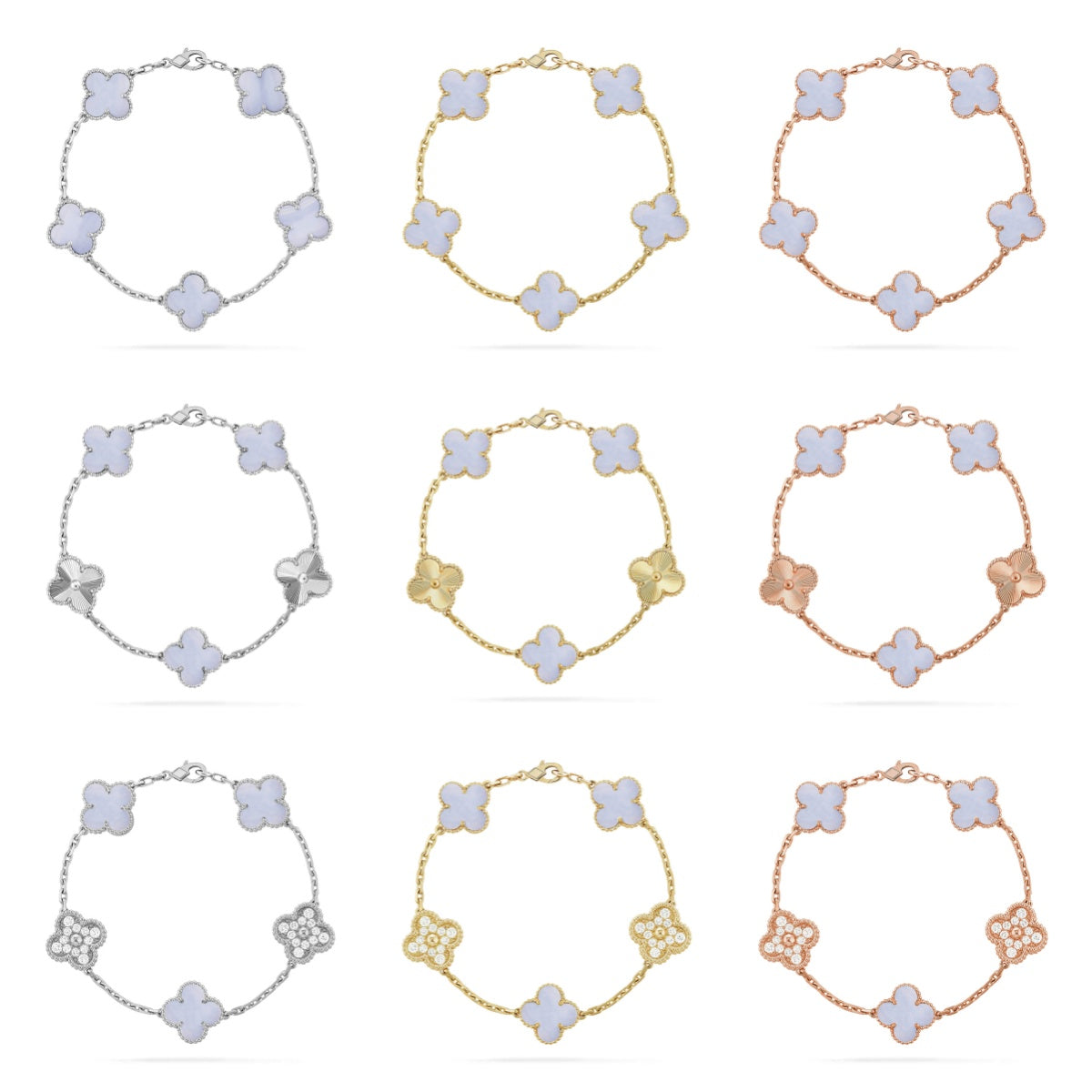 [Moco]New  CLOVER 5 MOTIF PURPLE CHALCEDONY BRACELET COLLECTION