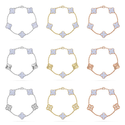 [Moco]New  CLOVER 5 MOTIF PURPLE CHALCEDONY BRACELET COLLECTION