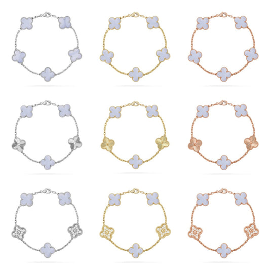 [Moco]New  CLOVER 5 MOTIF PURPLE CHALCEDONY BRACELET COLLECTION