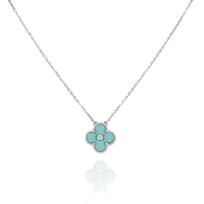 ¡®Moco¡¯CLOVER 1 DIAMOND LIGHT BLUE SILVER NECKLACE