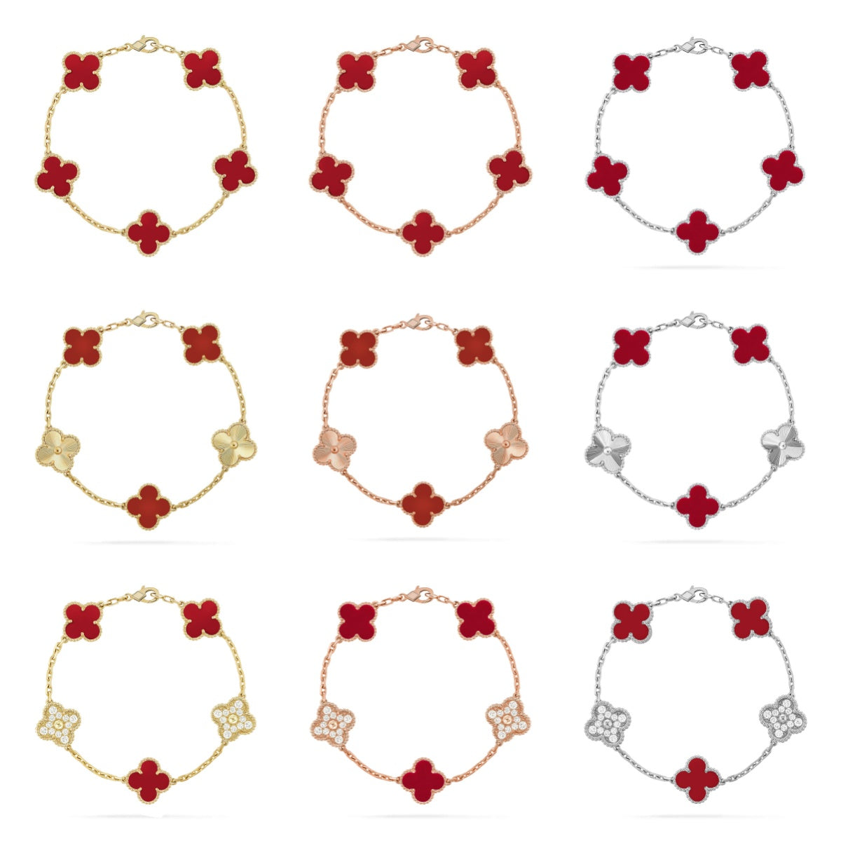 [Moco]New  CLOVER 5 MOTIF RED CORNELIAN BRACELET COLLECTION