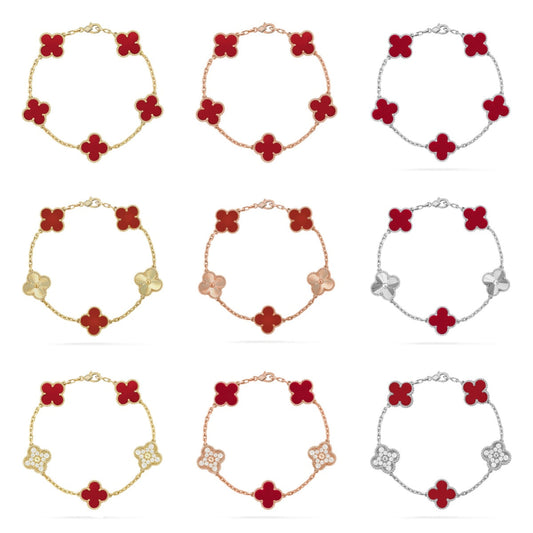 [Moco]New  CLOVER 5 MOTIF RED CORNELIAN BRACELET COLLECTION
