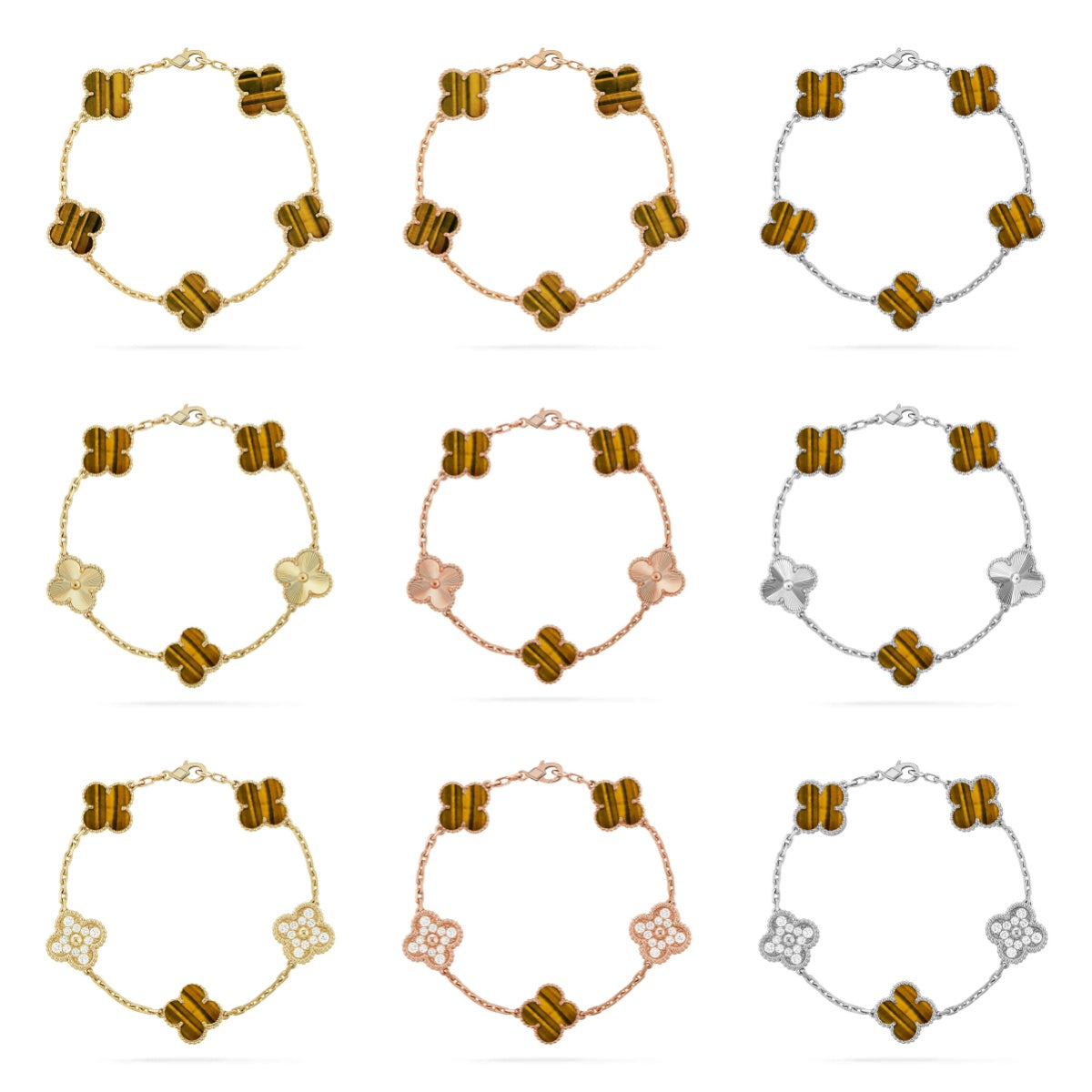 [Moco]New  CLOVER 5 MOTIFS TIGER EYE BRACELET COLLECTION