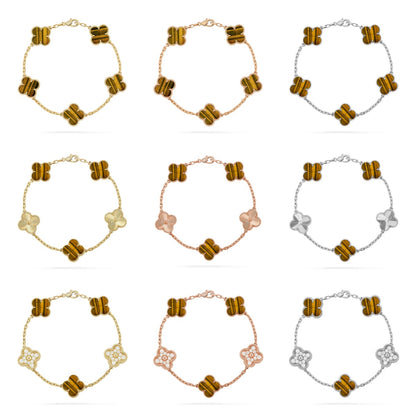 [Moco]New  CLOVER 5 MOTIFS TIGER EYE BRACELET COLLECTION