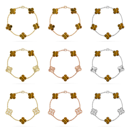 [Moco]New  CLOVER 5 MOTIFS TIGER EYE BRACELET COLLECTION
