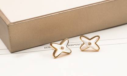 ¡®Moco¡¯JEUX DE WHITE MOP PINK GOLD DIAMOND EARRINGS
