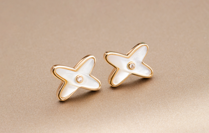 ¡®Moco¡¯JEUX DE WHITE MOP PINK GOLD DIAMOND EARRINGS