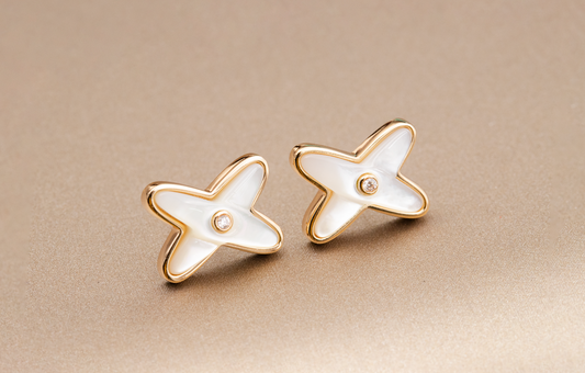 ¡®Moco¡¯JEUX DE WHITE MOP PINK GOLD DIAMOND EARRINGS