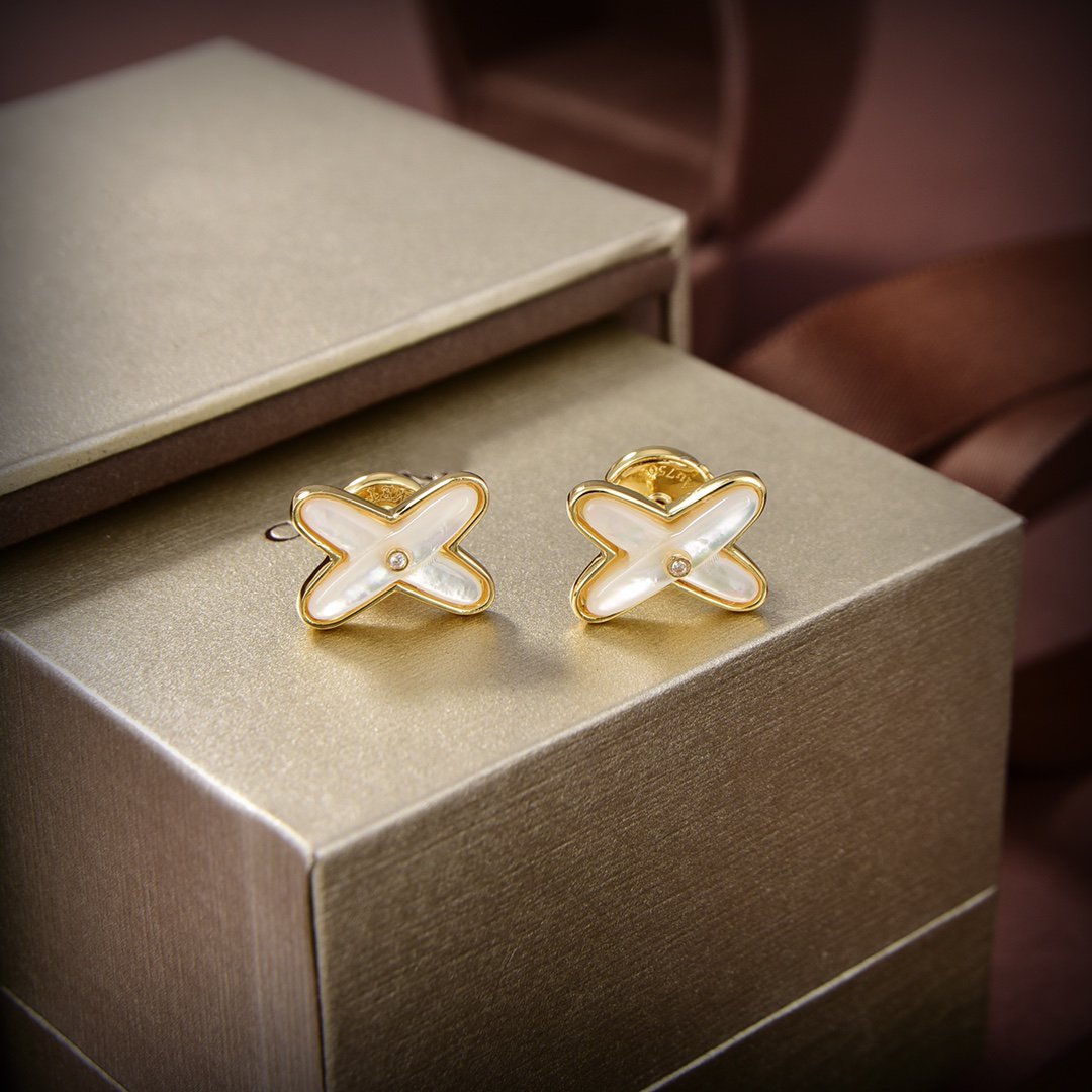 ¡®Moco¡¯JEUX DE WHITE MOP GOLD DIAMOND EARRINGS