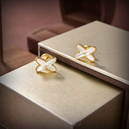 ¡®Moco¡¯JEUX DE WHITE MOP GOLD DIAMOND EARRINGS