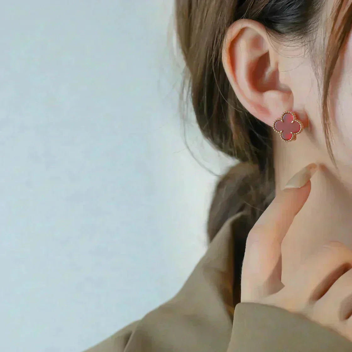 ¡®Moco¡¯CLOVER MEDIUM 1 MOTIFS CARNELIAN  EARRINGS