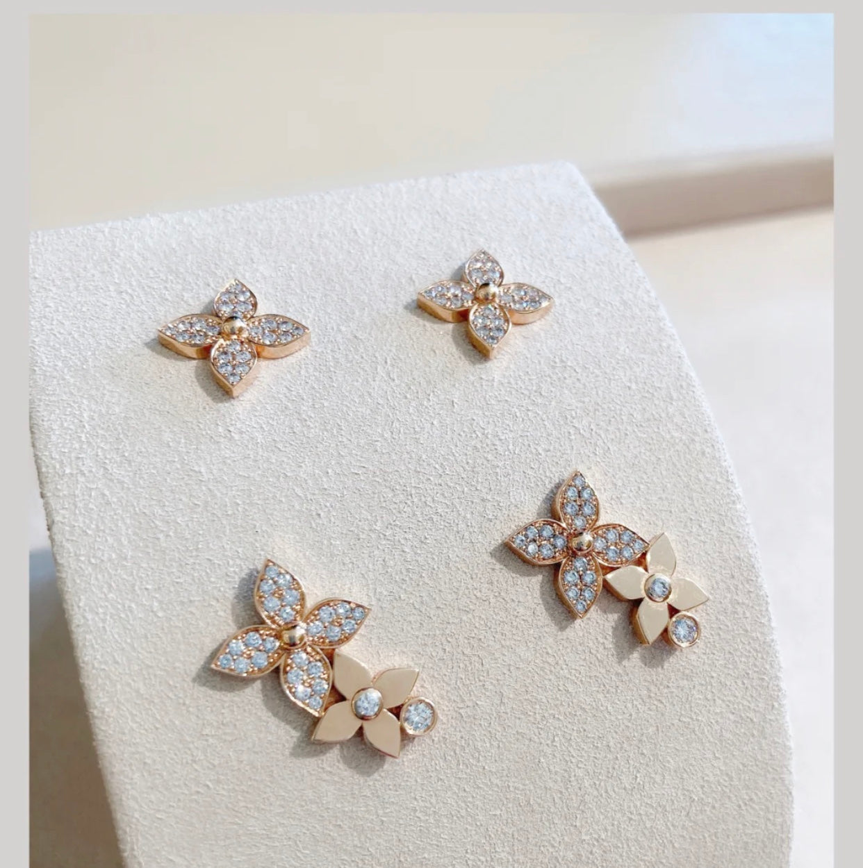 ¡®Moco¡¯STAR BLOSSOM STUD EARRINGS PINK GOLD DIAMONDS