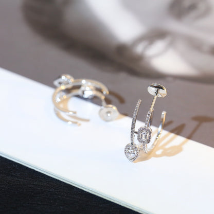 [ Moco ]CREOLES MY TWIN 2 RANGS SILVER DIAMOND EARRINGS