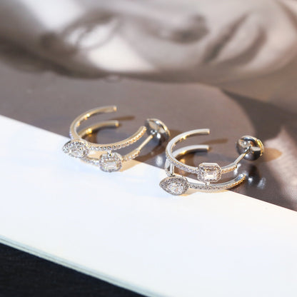 [ Moco ]CREOLES MY TWIN 2 RANGS SILVER DIAMOND EARRINGS