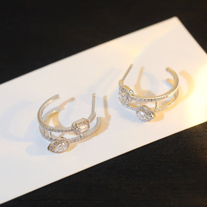 [ Moco ]CREOLES MY TWIN 2 RANGS SILVER DIAMOND EARRINGS