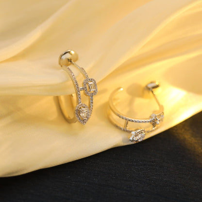 [ Moco ]CREOLES MY TWIN 2 RANGS SILVER DIAMOND EARRINGS
