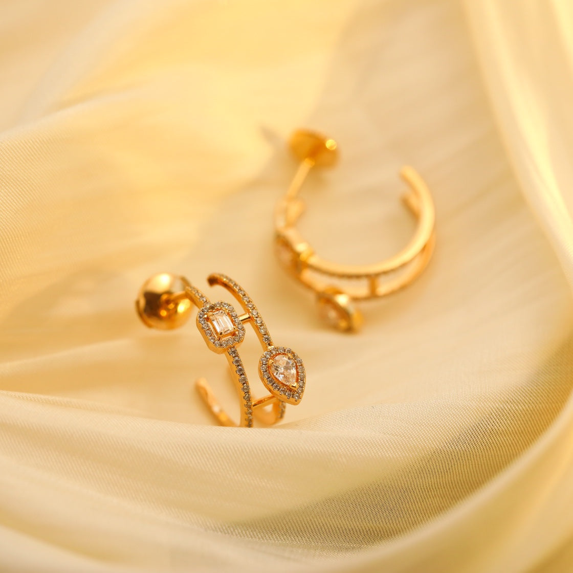 [ Moco ]CREOLES MY TWIN 2 RANGS SILVER DIAMOND EARRINGS