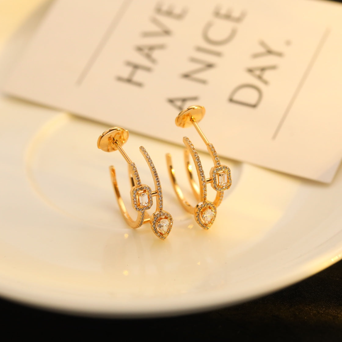 [ Moco ]CREOLES MY TWIN 2 RANGS SILVER DIAMOND EARRINGS