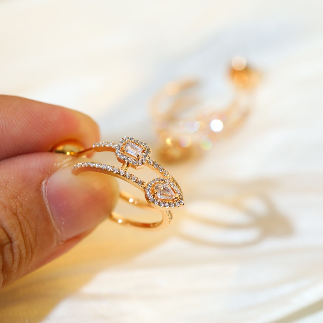 [ Moco ]CREOLES MY TWIN 2 RANGS SILVER DIAMOND EARRINGS