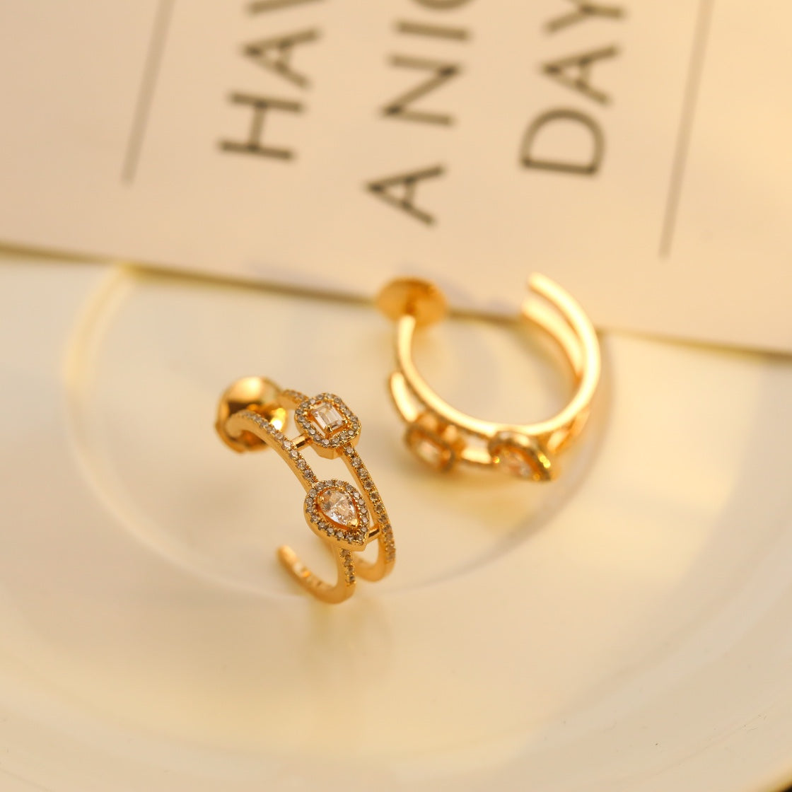 [ Moco ]CREOLES MY TWIN 2 RANGS SILVER DIAMOND EARRINGS