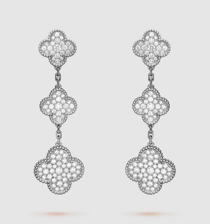 ¡®Moco¡¯CLOVER 3 MOTIF DIAMOND SILVER DROP EARRINGS