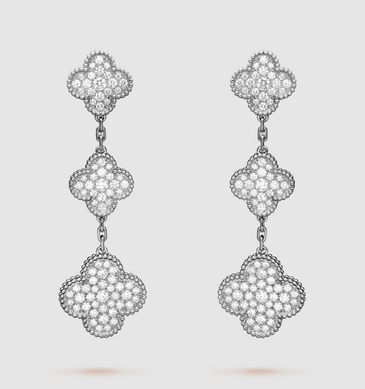 ¡®Moco¡¯CLOVER 3 MOTIF DIAMOND SILVER DROP EARRINGS