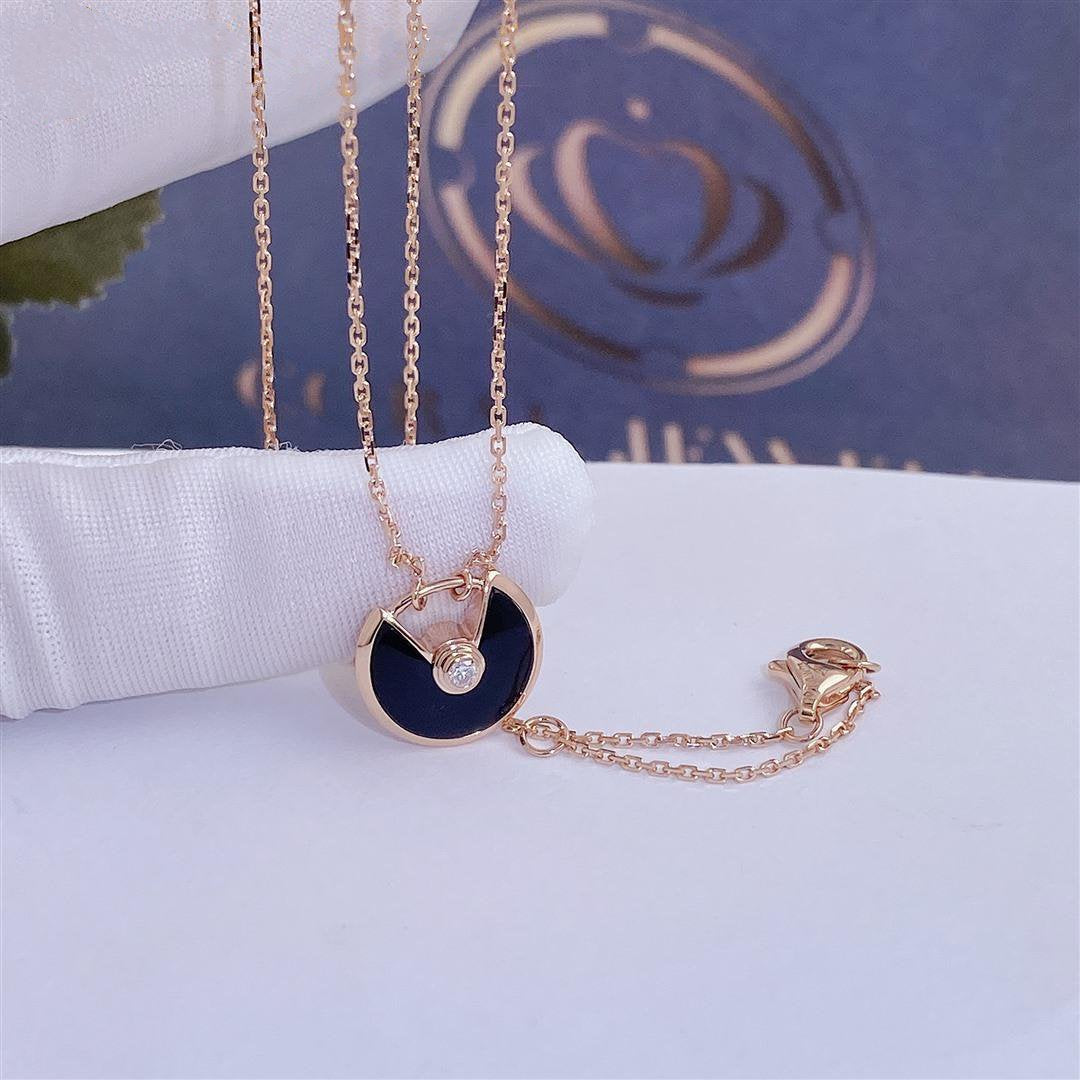 ¡®Moco¡¯AMULETTE ROSE GOLD ONYX NECKLACE