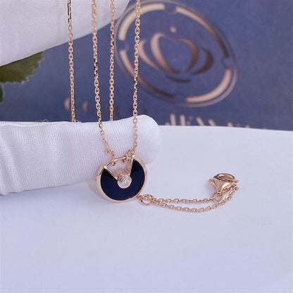 ¡®Moco¡¯AMULETTE ROSE GOLD ONYX NECKLACE