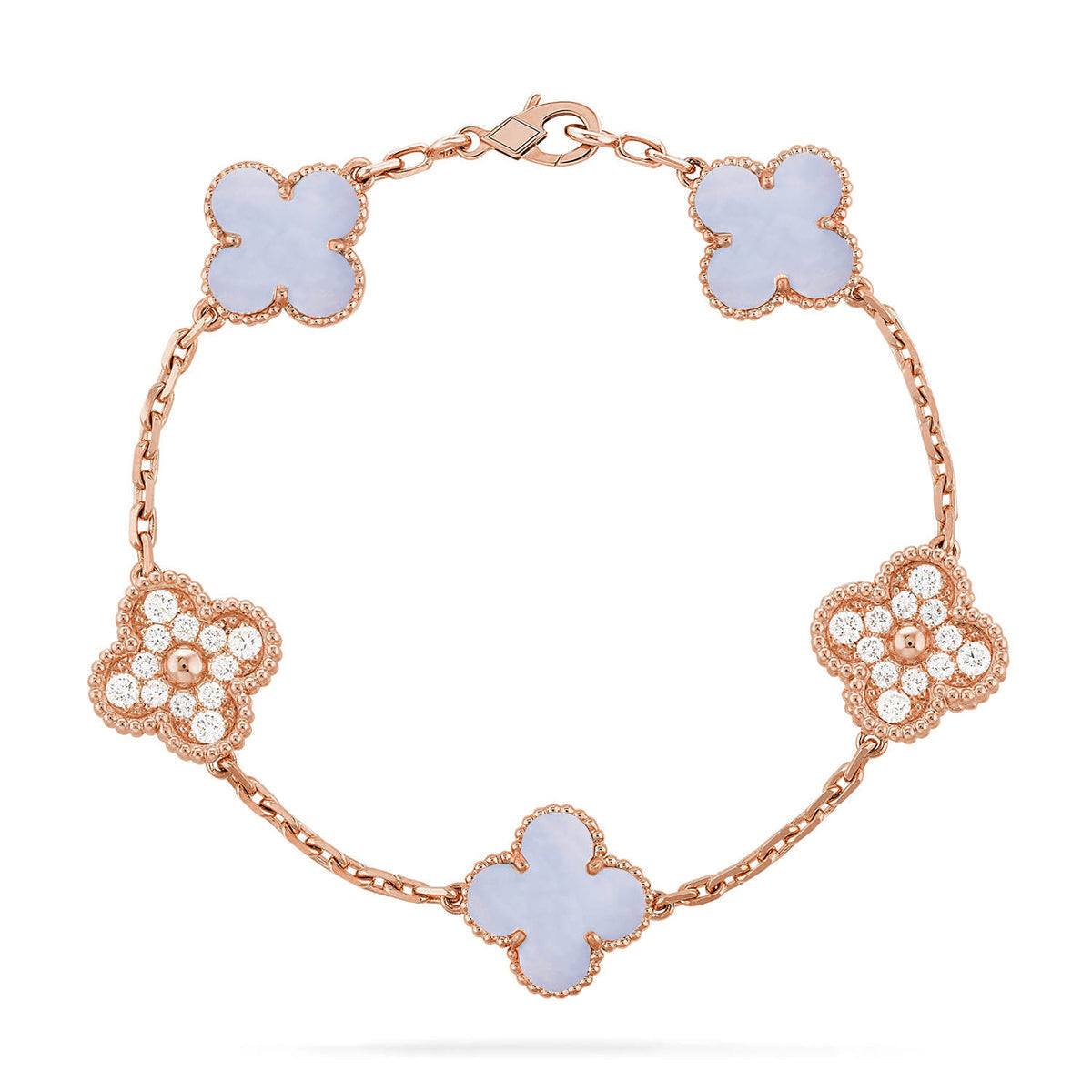 [Moco]New  CLOVER 5 MOTIF PURPLE CHALCEDONY BRACELET COLLECTION