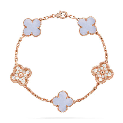 [Moco]New  CLOVER 5 MOTIF PURPLE CHALCEDONY BRACELET COLLECTION
