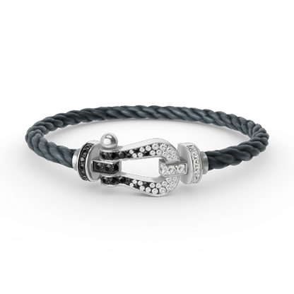 ¡®Moco¡¯FORCE LARGE HORSESHOE BLACK WHITE DIAMOND BRACELET SILVER
