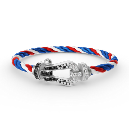 ¡®Moco¡¯FORCE LARGE HORSESHOE BLACK WHITE DIAMOND BRACELET SILVER