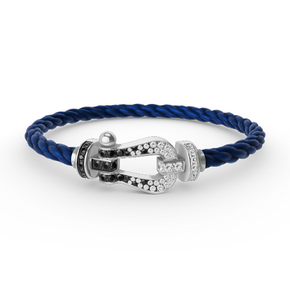 ¡®Moco¡¯FORCE LARGE HORSESHOE BLACK WHITE DIAMOND BRACELET SILVER