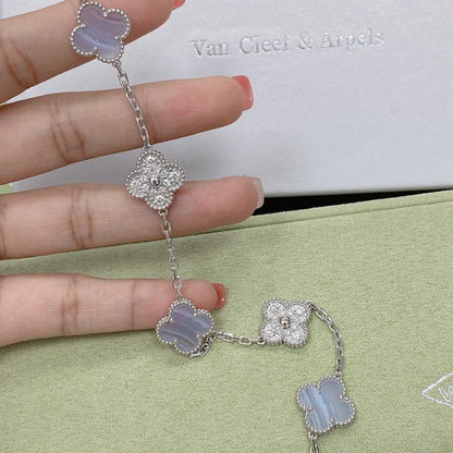 [Moco]New  CLOVER 5 MOTIF PURPLE CHALCEDONY BRACELET COLLECTION